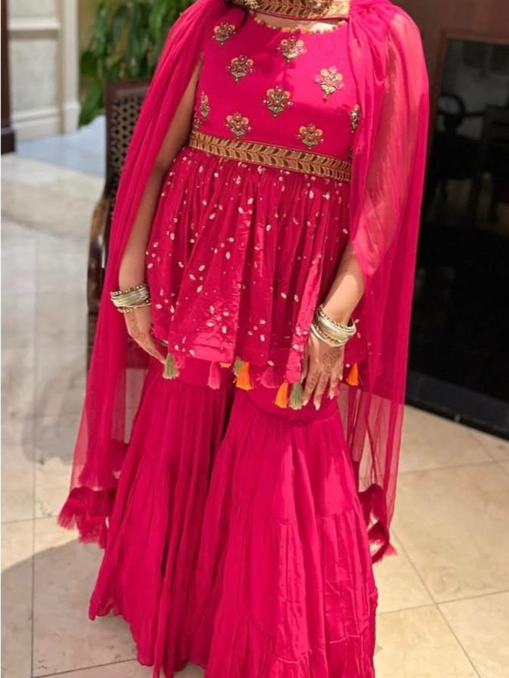 Vibrant Fuchsia Embellished Sharara Set